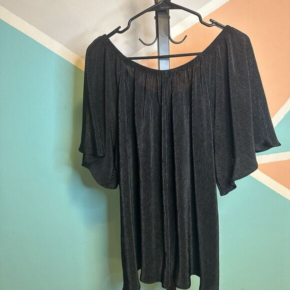 Roz & Ali Black Ribbed On Or Off Shoulder Plus Sized Womens 1x Flutter Sleeve‎ - Picture 4 of 5